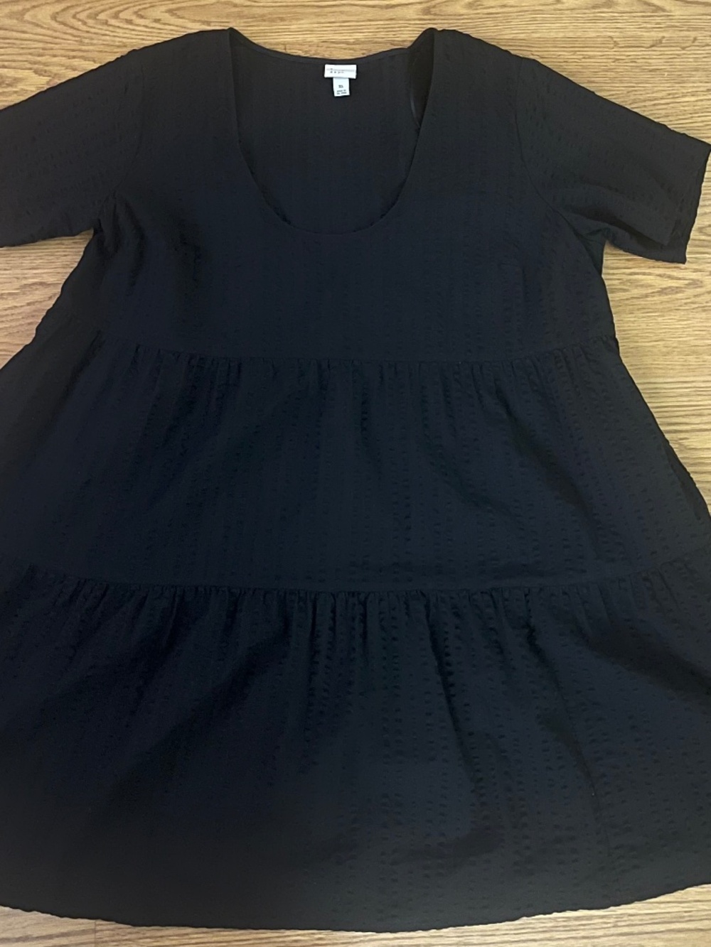 A New Day Black Short Sleeve Tiered Mini Babydoll Dress with Pockets XL